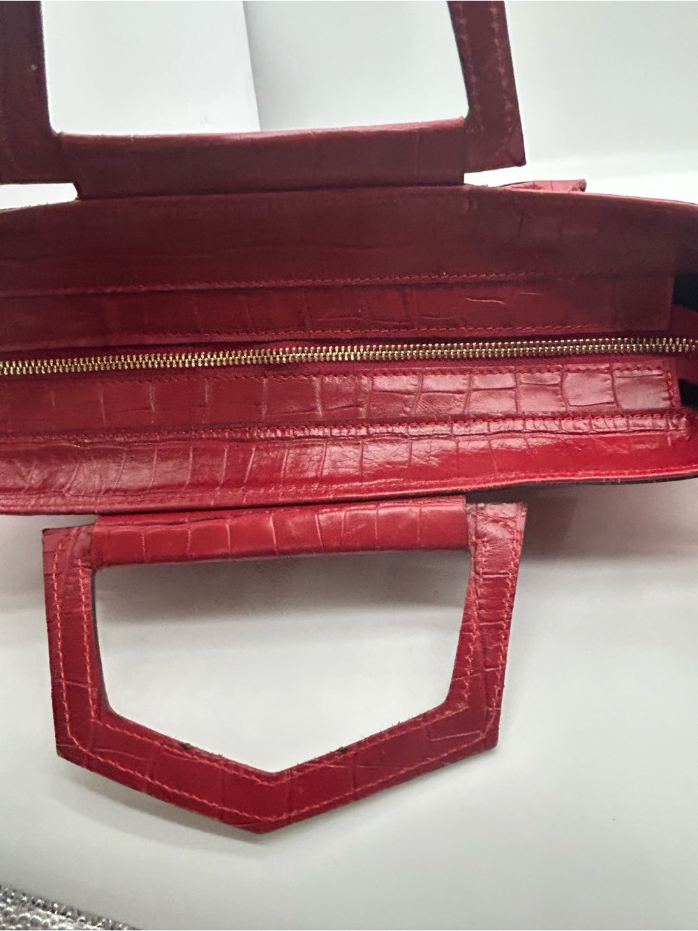 Anna Paola Made In Italy Leather Red Croc-Embossed Hand Bag - Picture 7 of 8